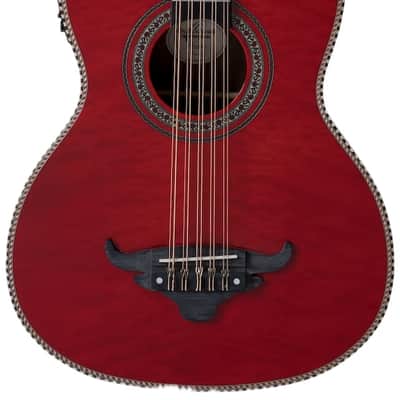Oscar Schmidt OH32SEQR | Bajo Quinto Acoustic / Electric, Quilt Trans Red. New with Full Warranty! image 2