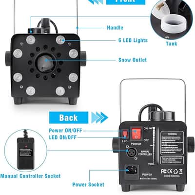 Snow Machine, 800W Snow Machine with 8 LED RGB Lights, 13 LED Lighting Colors and 2 Remotes, Perfect for Christmas, Halloween, Valentine's Day, Wedding, Parties and DJ Stage image 4
