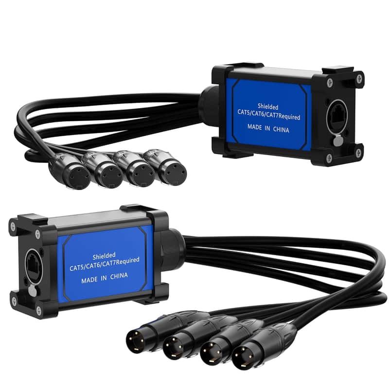 3-Pin XLR Splitter Breakout Box With 2 Ft Patch Cable to RJ45 Ethercon-4 Channel&1 Pair-XLR/DMX/AES Terminator Snake Over Cat 6 Ethernet Adapter for Stage Sound,Lighting,Audio Recording Studio& image 1