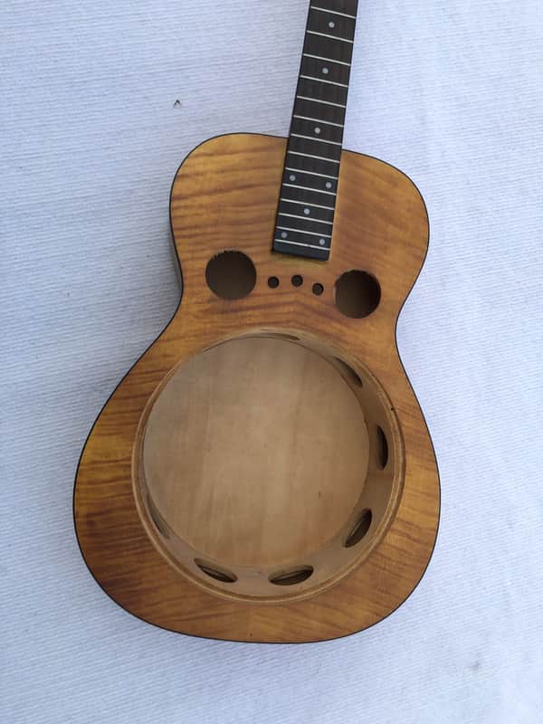 Tiger Maple Top Resonator Dobro Guitar DIY Project, Rosewood Fingerboard Neck image 1