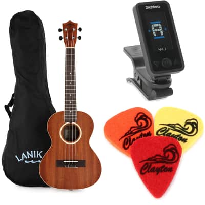 Lanikai LU Series Tenor Ukulele Essentials Bundle with Gig Bag Tuner Felt Picks and Ukulele Chord Chart image 1