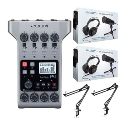 Zoom PodTrak P4next Podcast Recorder Bundle with 2 Mic Packs & Boom Arms image 13