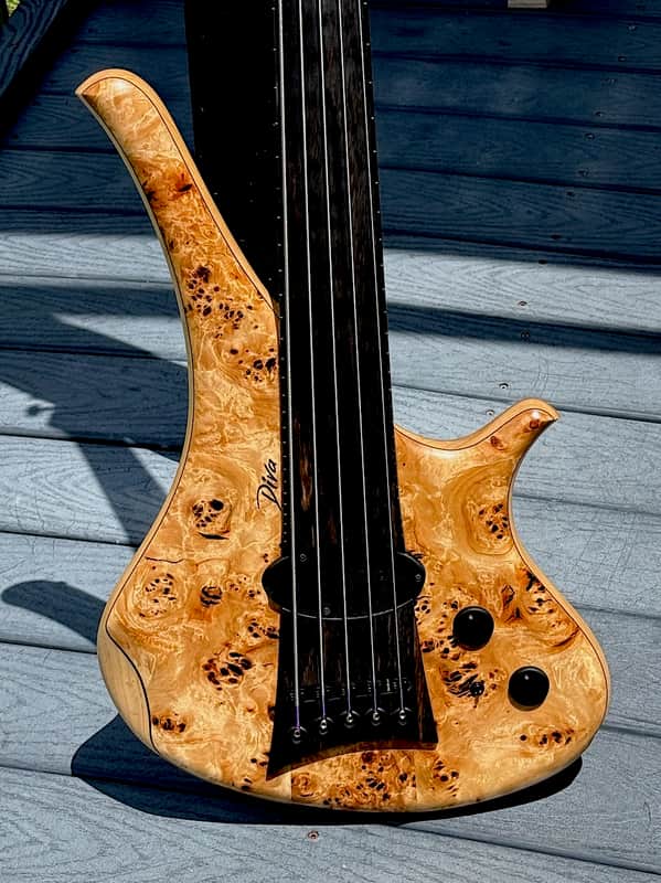 Marleaux Diva 5-String Fretless Bass 2021 - stunning Poplar Burl its the finest Fretless made today ! image 1