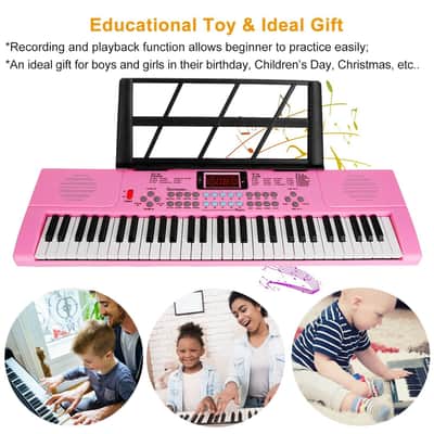 61 Keys Digital Music Electronic Keyboard Electric Musical Piano Instrument Kids Learning Keyboard w/ Stand Microphone-Pink image 11