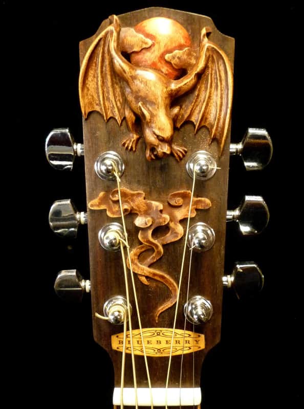 Acoustic Parlor Guitar Handmade by Blueberry Bat Motif Steel String image 1