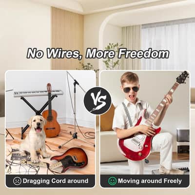 A13 Wireless Guitar System 2.4GHz Transmitter Receiver for Electric/Acoustic Bass Guitar, Rechargeable Li-Battery, Plug & Play Wireless Guitar Cable for Guitar, Bass, Violin - Black (1TX + 1RX) image 9
