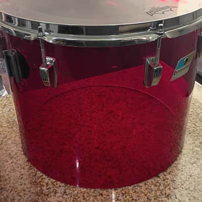Vintage 1970s Ludwig Red Acrylic Vistalite 15"Concert Tom Drum Iconic Blue & Olive Badge Rare image 9