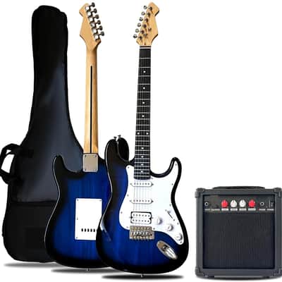 Soild Body Electric Guitar Kit with Amp 20W, Strings, Strap, Tuner, Picks, Gig Bag, Cable, Tremolo Bar, 39" Full Size Guitar HSS Pickups Guitarra Electrica Beginner Gift - Blue image 1