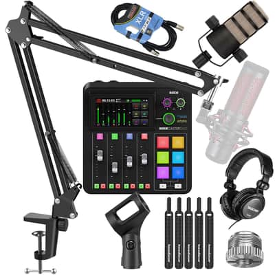 Rode RodeCaster Duo Streaming Mixer, Rode PodMic, Mic BoomArm, Tascam TH02, XLR Cable Bundle image 1