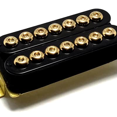 7 String Crusader NECK Humbucker by Dragonfire Featuring Enhanced Coverage, Black with Gold Oversized Hex Cap Poles image 2