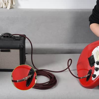 Guitar Cable 20 ft Electric Instrument Cable 1/4 Inch Bass AMP Guitar Cord Straight to Right Angle 6.35mm Gold-Plated TS Plug for Keyboard Mixer Amplifier Speaker Stereo Audio, Red & Black image 3