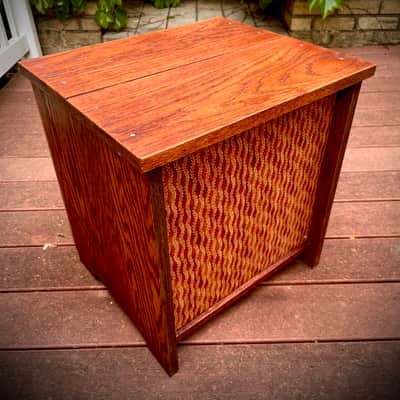 Rotary Connection 1x12 loaded semi open oak guitar speaker cabinet. Vintage Pyle 12” 8 ohm speaker. Vintage unique MCM style. 2026 - Red Oak image 2
