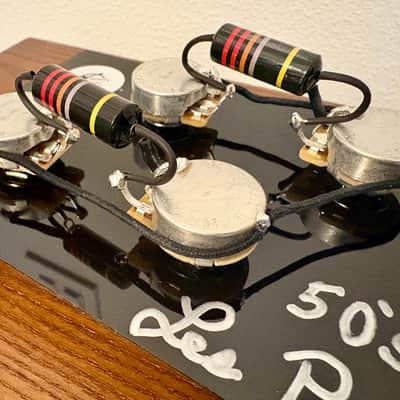 Gibson Les Paul 50s style wiring harness with new Bumblebee 0.022uF paper in oil capacitors and split long shaft pots image 2