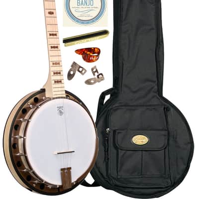 Deering Goodtime Two (2) LEFT HANDED 5-String Maple Resonator Bluegrass Banjo Bronze Powercoat Hardware, Art Deco Inlay with Instrument Alley Gig Bag, Strings, Mute, Tuner, Picks, Bundle image 1