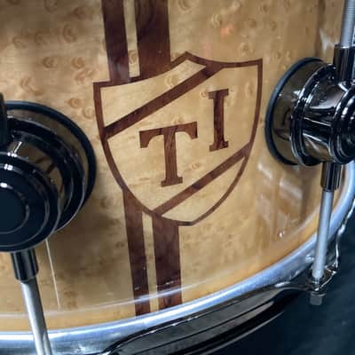 Tris Imboden's, Chicago, "T.I. Monogram" DW - 6.5x14" Custom, Exotic Bubinga-Maple, 10-Lug Snare Drum, w/Case. Signed. 1 of 1! image 5