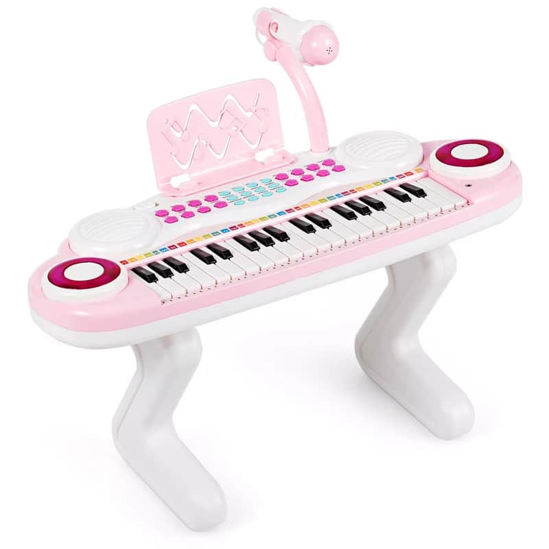 37-Key Z-Shape Kids Toy Keyboard Piano with Microphone, Flashing Lights & Audio Cable | Educational Electronic Organ for Toddlers (Pink) image 1