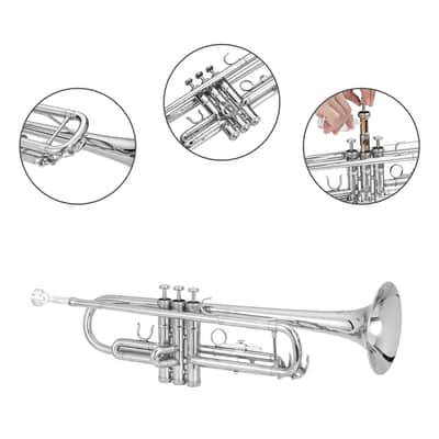 🎅🎄 For Pros and Beginners! Silver (Chrome) Unmarked Trumpet with Case/Bag/Pack +Strap +Cloth! image 5