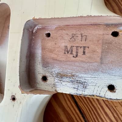 MJT Stratocaster Body, Aged, Reliced, Olympic White Over Three Tone Sunburst image 11
