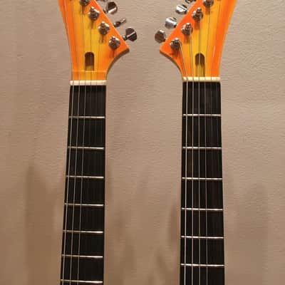 Custom Made 6 + 6 Baritone Solid Body Doubleneck Guitar 2022 Yellow w/ Flames image 8
