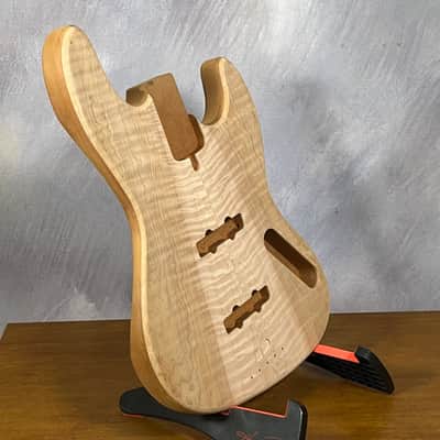 High end Offset bass body NOS unique figure Curly Maple Top solid one-piece True Brazilian Mahogany Back Unfinished Front Routed Luthier Supply R39 image 19