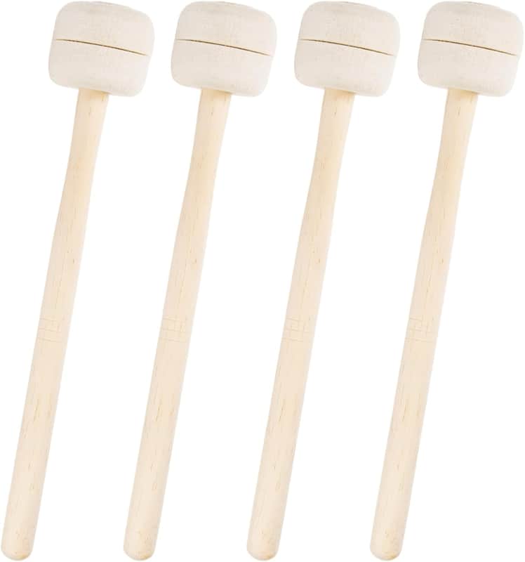 2 Pairs Drum Mallets Felt, 13.4 Inch Long Wool Felt Drum Stick with Maple Handle, Anti-slip Bass Percussion Sticks Instrument Band Accessory for Bass Drums, Marching Drums, Beige image 1