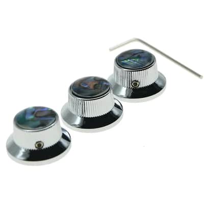 Chrome Metal 3pcs Guitar Volume Tone Knobs with Abalone Top