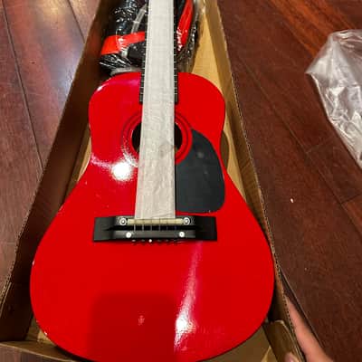 Lauren LAPKMRD 30" Beginner Student Acoustic Guitar Package with Tuner, Picks, Gig Bag 2010s - Metallic Red image 1