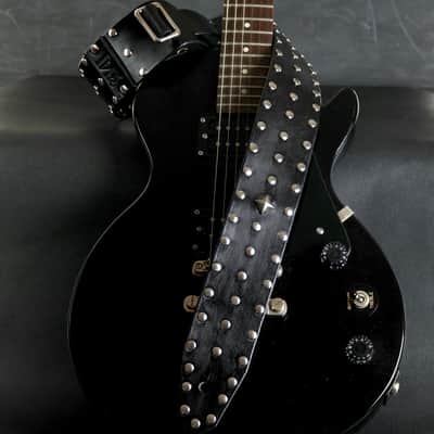 Studded Custom Leather Guitar Strap. 55” to 62” Adjustable. 2.5” wide BLACK image 6