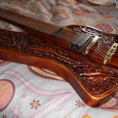carved and hand painted , 7 strings firebird st guitar/bass ,aged  old cedar,neck thru, preorder now image 11