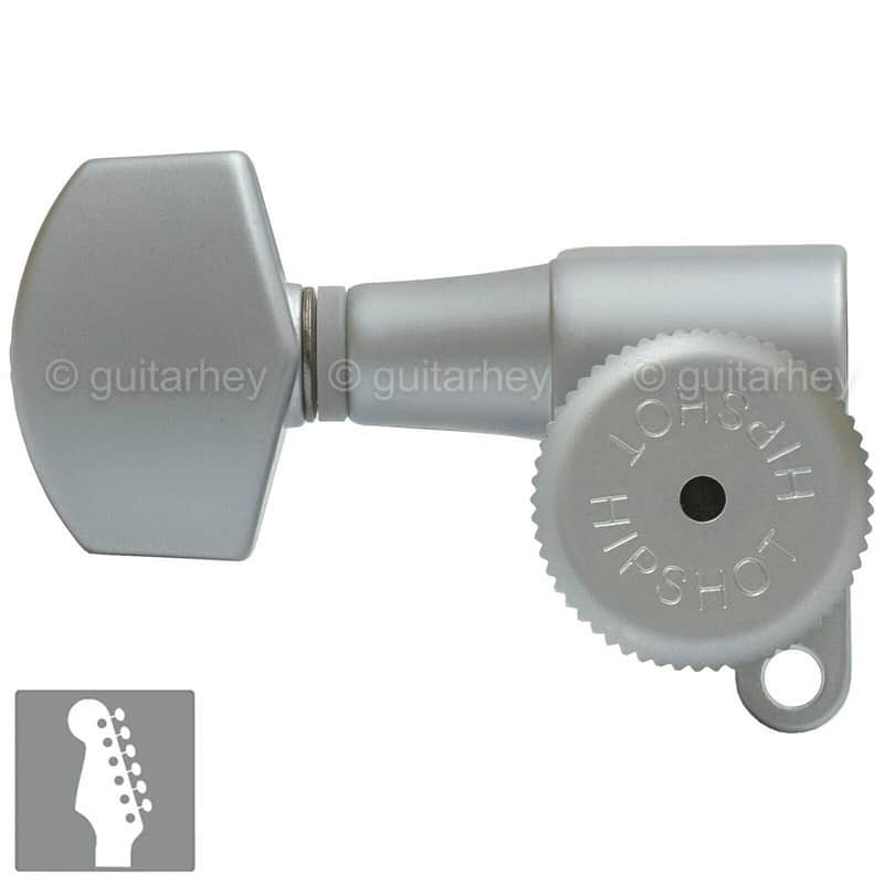 Hipshot 6-in-Line Mini LOCKING Tuners w/ SMALL Buttons LEFT-HANDED, SATIN CHROME image 1