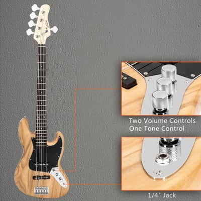 Glarry Burlywood GJazz Electric Full Size 5 String Bass Guitar image 11