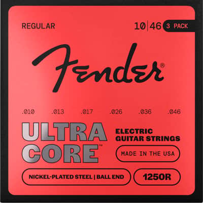 Fender 1250R UltraCore Nickel Plated Steel Ball End Electric Guitar Strings - Regular 3-Pack (10 - 46)