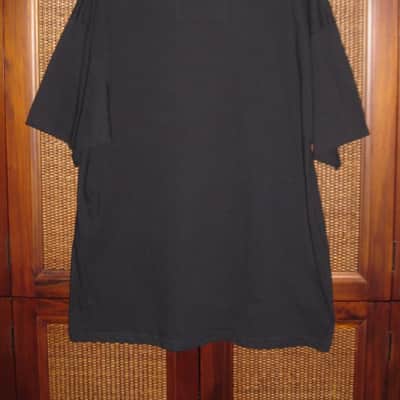 new old stock genuine Fender Heaven's Gate Custom Shop 100% Cotton Black Short Sleeve T-Shirt, XXL (XX-Large) (part #): 9101040806, early 2010s, GRAPHIC: Tan, Blue, Brown, Black (cross, 2 guitars, floral swirl, Fender, Custom Shop) NO: hang tag/packaging image 4