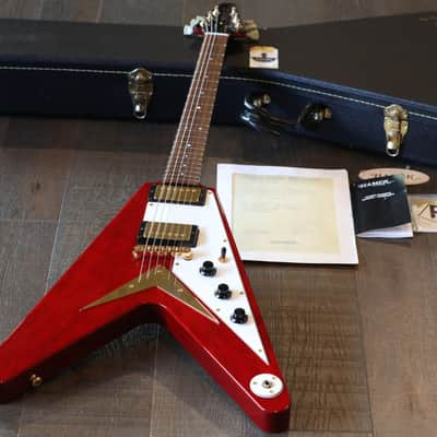 Sweet! 2005 Hamer Korina Vector Flying V Style Guitar Trans Cherry w/ Brazilian Board + COA OHSC image 1