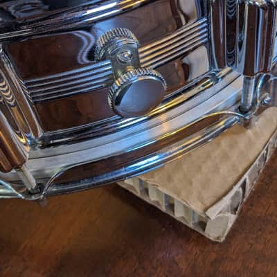 Rogers "5-Line" Dyna-Sonic 5x14" Brass Snare Drum with "Beavertail" Lugs 1967 - 1974 - Chrome image 14