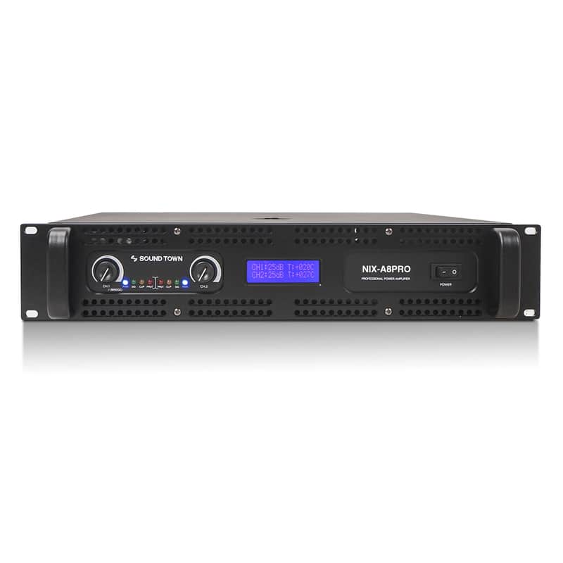 NIX-A8PRO | 2-Channel 1800W Rack Mountable Professional Power Amplifier with Low Pass Filter, LCD Display image 1