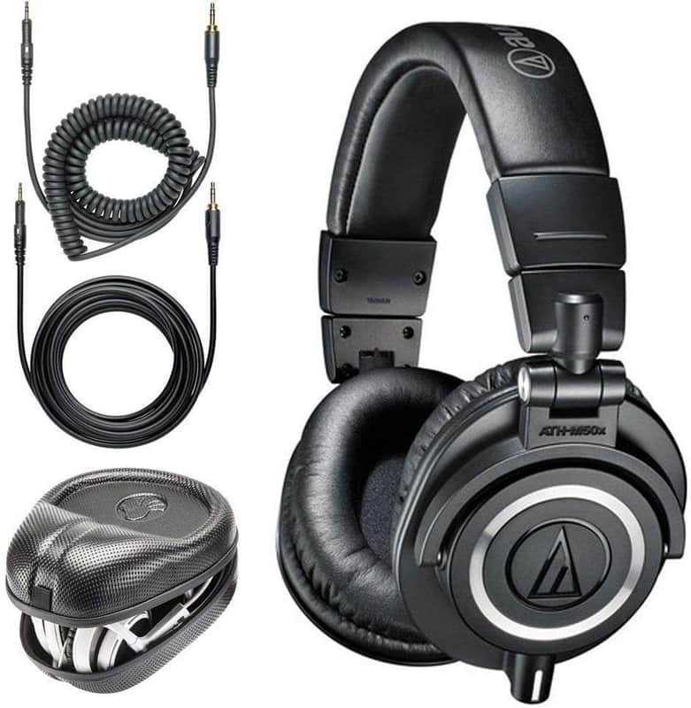 Audio-Technica ATH-M50x Professional Monitor Headphones + Slappa Full Sized HardBody PRO Headphone Case (SL-HP-07) image 1