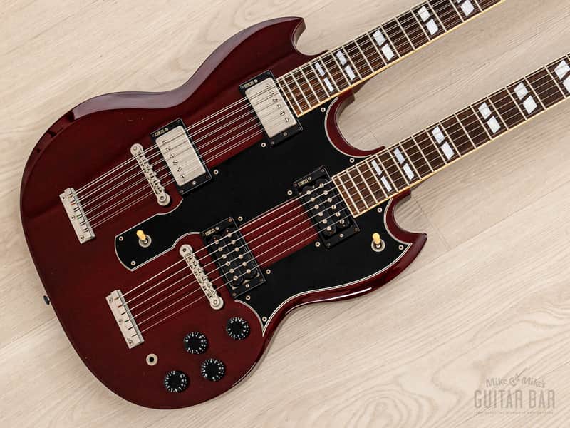 1990s Burny RSG-140 Vintage Double Neck SG, 6 & 12 String Guitar Cherry w/ Case & Tags, Japan image 1