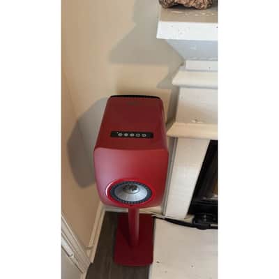 KEF LS50 Wireless II Active Bookshelf Speakers Pair 2021 Red & S2 OEM Stands image 3
