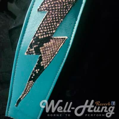 Well-Hung ZAP! "Turquoise" 3" wide padded leather guitar strap, w/python bolt image 5