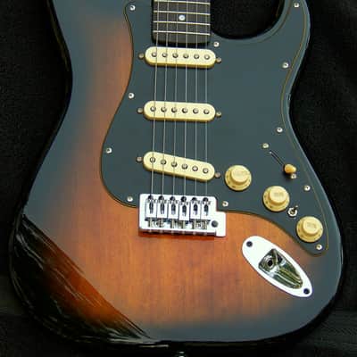 X- Wide 1-3/4" (45 mm) Birdseye Maple/Ebony Neck Tobacco Sunburst Solid Mahogany Strat + Working Bridge Tone+ Treble Bleed+7 Sound Switch+ Matte Black Guard + Grover 406C Locking Tuners+ Leveled, Crowned and Polished Frets+Low Action Setup! image 1
