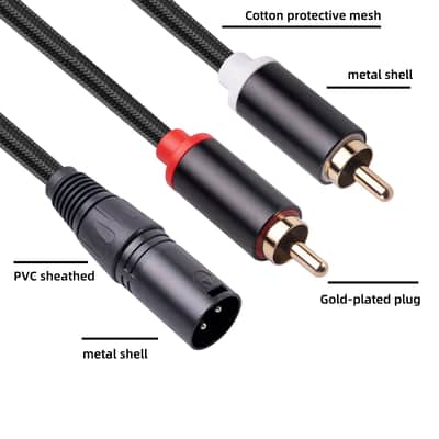 Dual RCA to XLR Male Y Splitter Patch Cable, Unbalanced 2 RCA/Phono Plug to 1 XLR Splitter Duplicator Lead Y-Cable Adapter (3FT) image 3