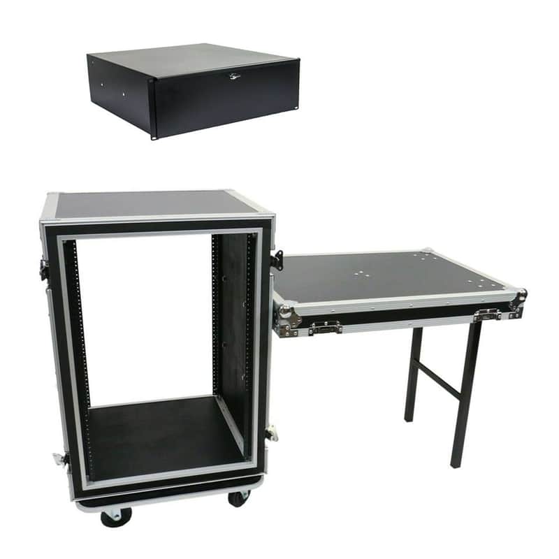 OSP 16 Space Shock Mount Rack Road Case w/Lid Table & 4 Space Rack Drawer image 1