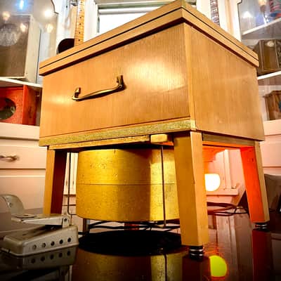 Rotary Connection Vibra-Table MINI PLUS! Leslie/Rotary guitar speaker cabinet/fliptop table with upfiring vintage 10” speaker and 12” downfiring into Leslie. Speed control foot switch. LIGHTS UP! 50 watts/16 ohms 2026 - Blonde wood / gold sparkle image 20