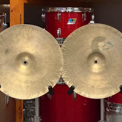 1940's Zildjian 15" Trans Stamp Hi Hat Cymbal Set US Military Transitional image 4