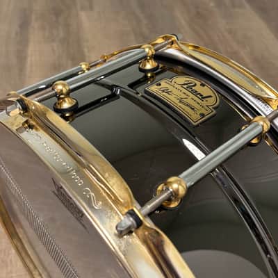 Pearl SF1465 14x6.5" Steve Ferrone Signature Brass Snare Drum with Gold Hardware 2000s - Black Nickel Over Brass image 6