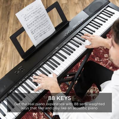Cxxss 88-Key Digital Piano Set w/ Semi-Weighted Keys, Stand, Sustain Pedal - Black image 2