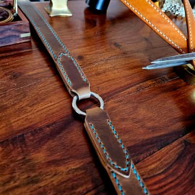 "Frodo" - Elegant hand stitched leather guitar strap with decorative ring image 14