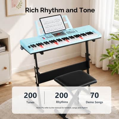Glarry Blue 61-Key Keyboard Z-Stand with Piano Stool image 5