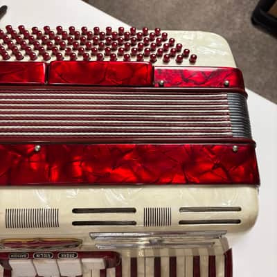 Vintage Near Mint Francini 120-Bass Accordion - Ruby & Mother of Pearl image 10